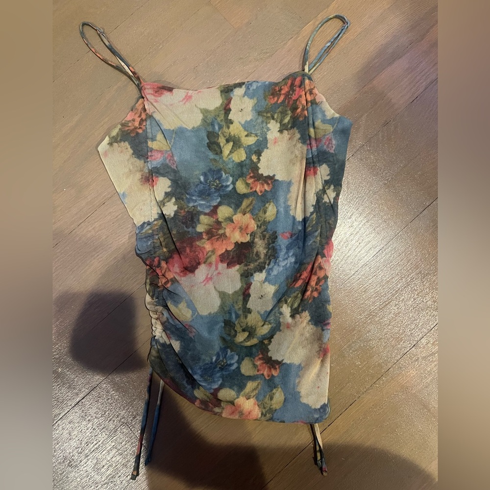 Urban Outfitters Mesh Drawstring Floral Top Size M